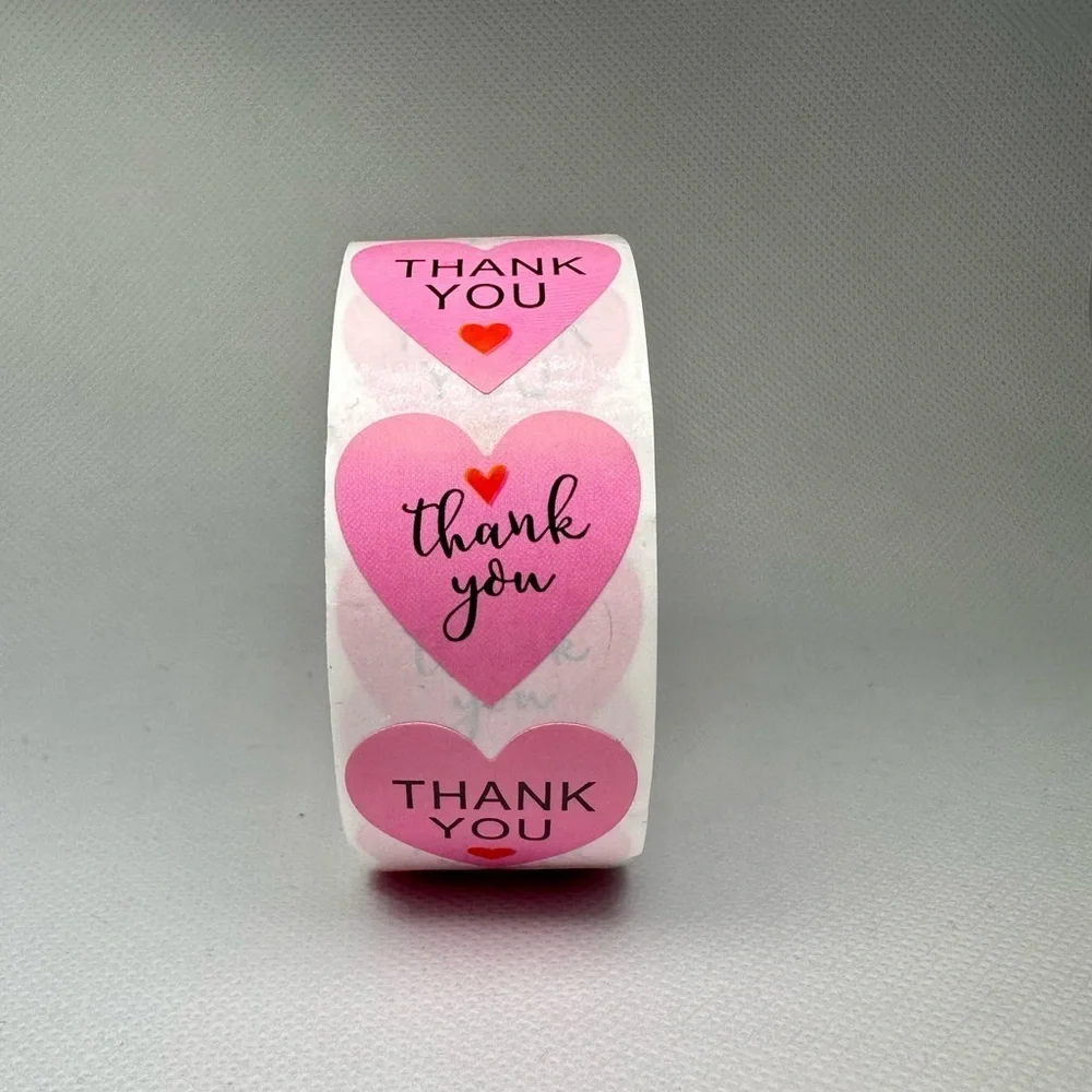 THANK YOU HEART STICKERS ENVELOPE SEALS LABELS STICKERS CRAFTS 1" ROUND - Picture 3 of 5
